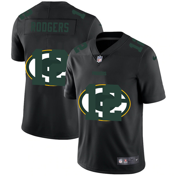 Men's Green Bay Packers #12 Aaron Rodgers Black Shadow Logo Limited Stitched NFL Jersey